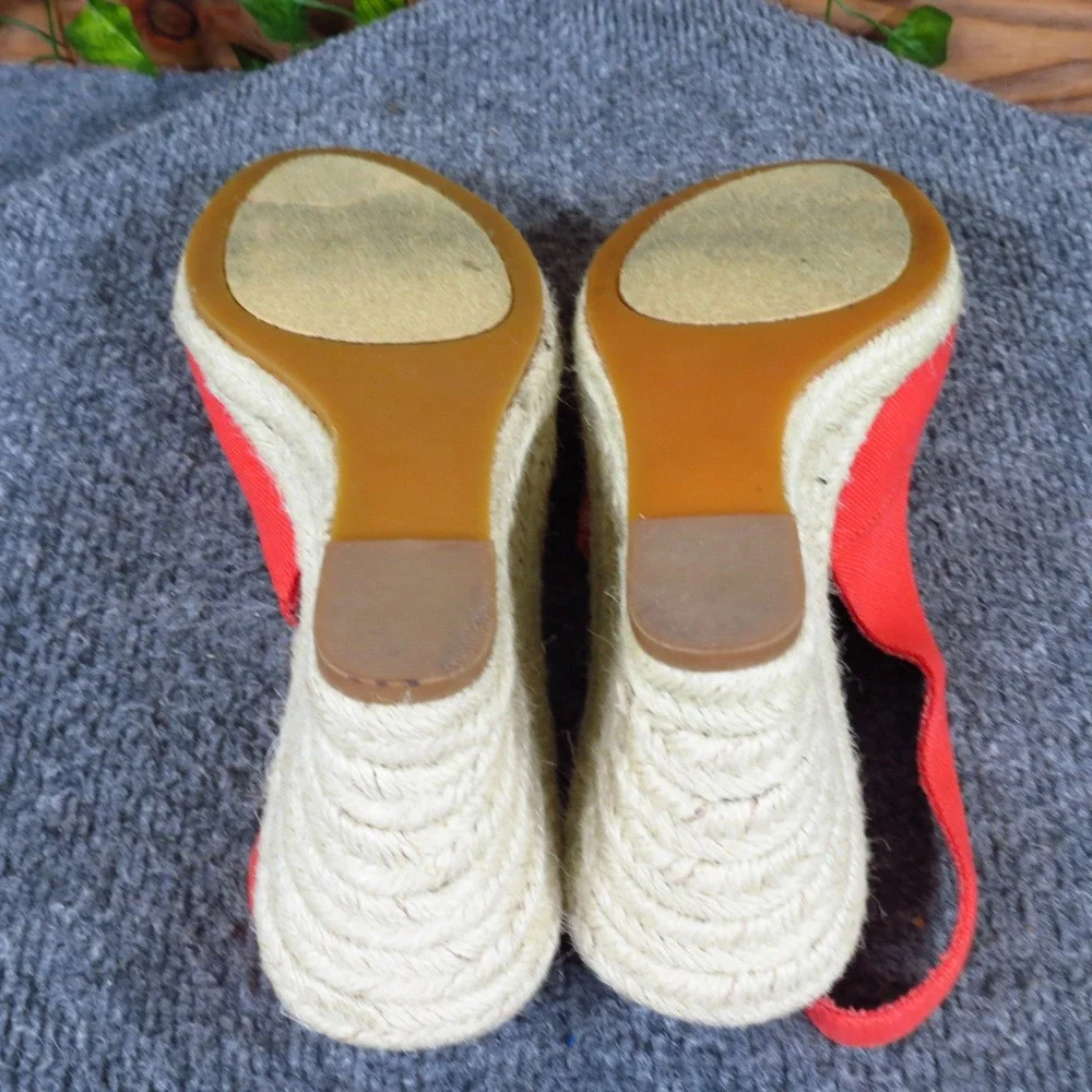 Coldwater Creek Women Espadrille Wedge Sandals Size 6.5 Summer Red Canvas Bamboo